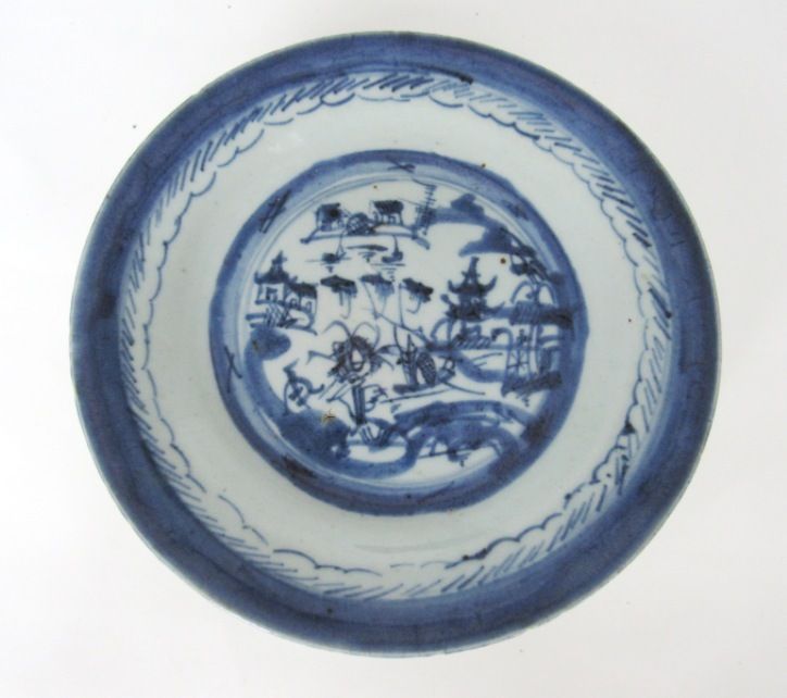 Chinese Export Canton Blue and White Porcelain Plate, Circa 1830
