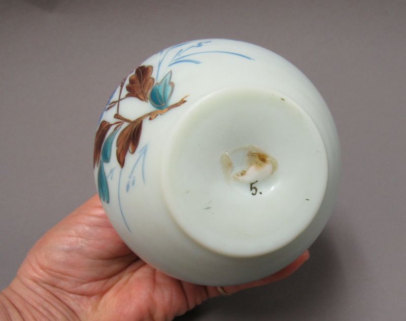 Rare Old Cased Satin Glass Rose Bowl Vase with Butterflies