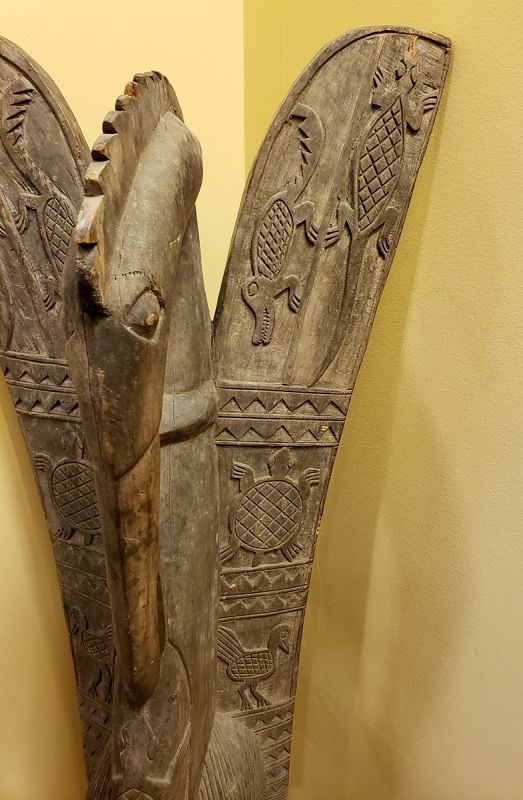 Rare Large 19th mid 20th C African Senufo Hornbill Bird Wood Sculpture