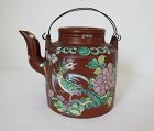 Qing Dy Yixing Red Stoneware Teapot with Enameled Phoenix
