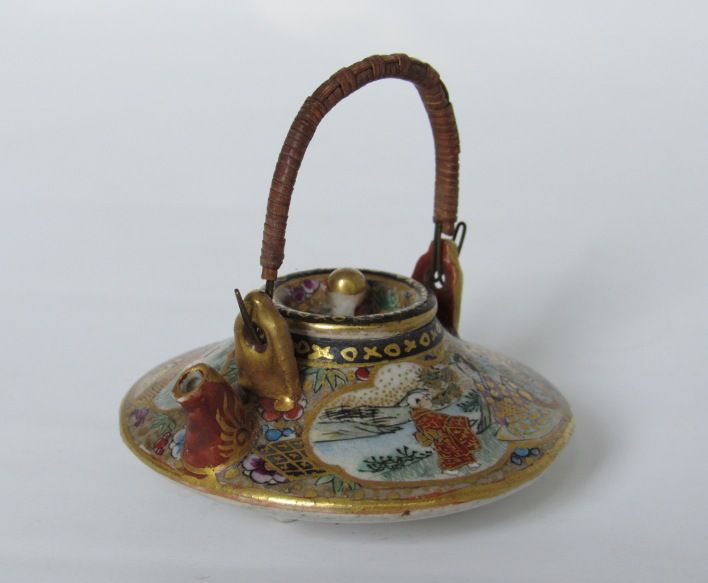 Rare Japanese Satsuma Water Dropper in Miniature Teapot Form