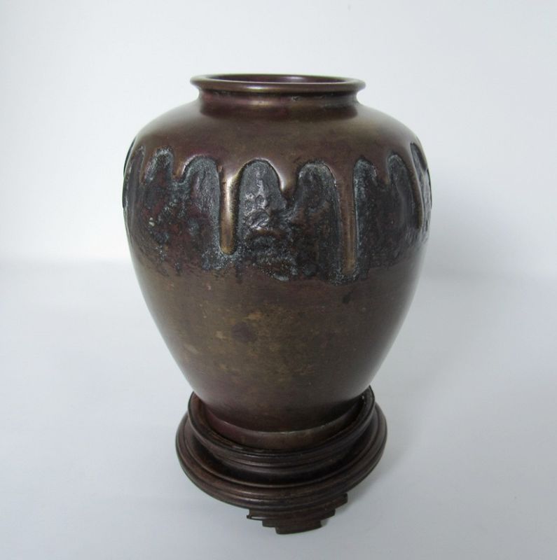 Japanese Bronze Drip Design Ikebana Vase, Meiji
