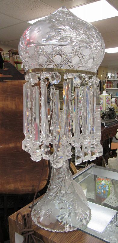 American Brilliant Cut Glass Table Lamp with Crystals #1406563)