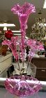 Tall Victorian English Cranberry Glass Ruffled Epergne Vase