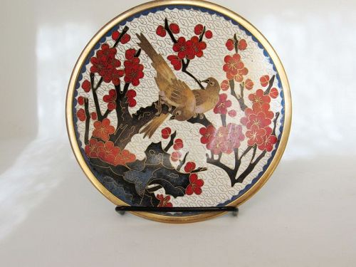 Chinese Cloisonne Dish with Birds and Plum Flowers