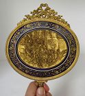 Bronze French Gold Gilt and Enamel Hand Table Mirror. 19th C
