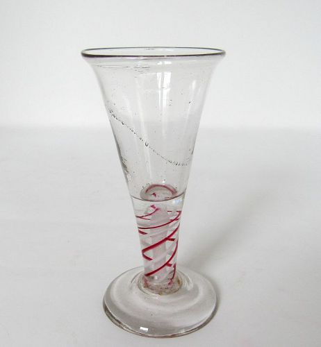Small 18th C English Double Color Twist Over Gauze Wine Glass