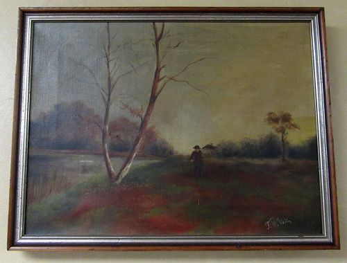 Antique Oil on Canvas Painting of New Jersey River Landscape