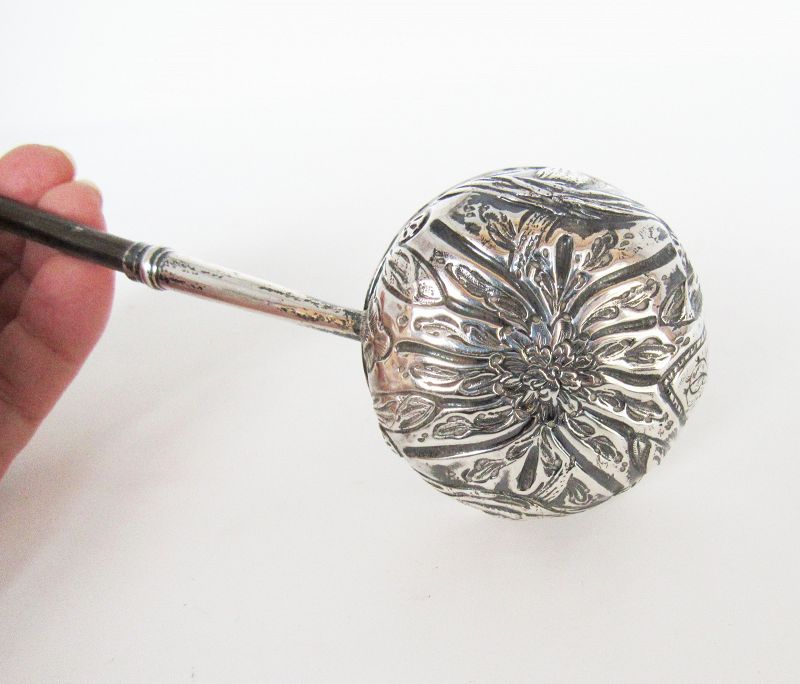 Embossed Georgian Silver Toddy Ladle with Birds and Twist Baleen Stem