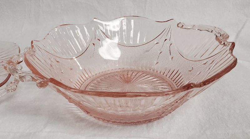 Lancaster Glass Depression Dart Pink Bowl and Underplate