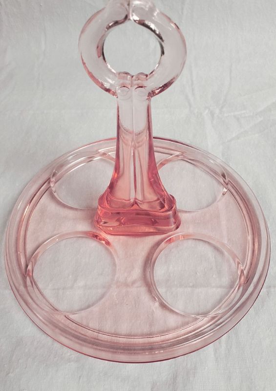 Dunbar Glass Art Deco Pink Tumblers and Handled Beverage Tray Set