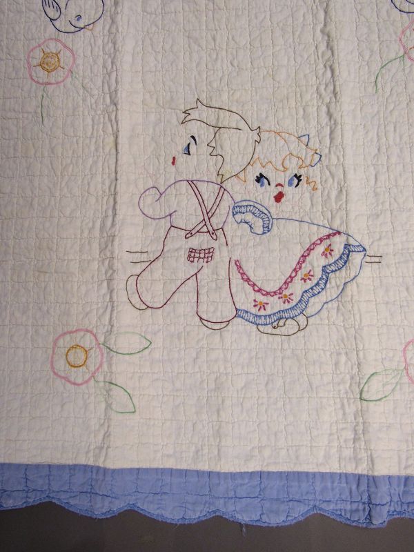 Baby's Crib Quilt with Singing Bluebirds, Children, Morning Glories