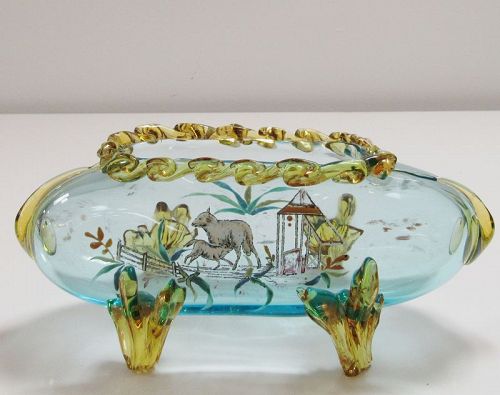 19th C Stevens and Williams Art Glass with Nursing Lamb Farm Scene