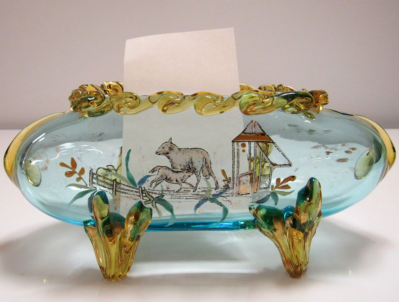 19th C Stevens and Williams Art Glass with Nursing Lamb Farm Scene