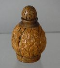 Hand Carved Chinese Walnut Snuff Bottle with Lohans