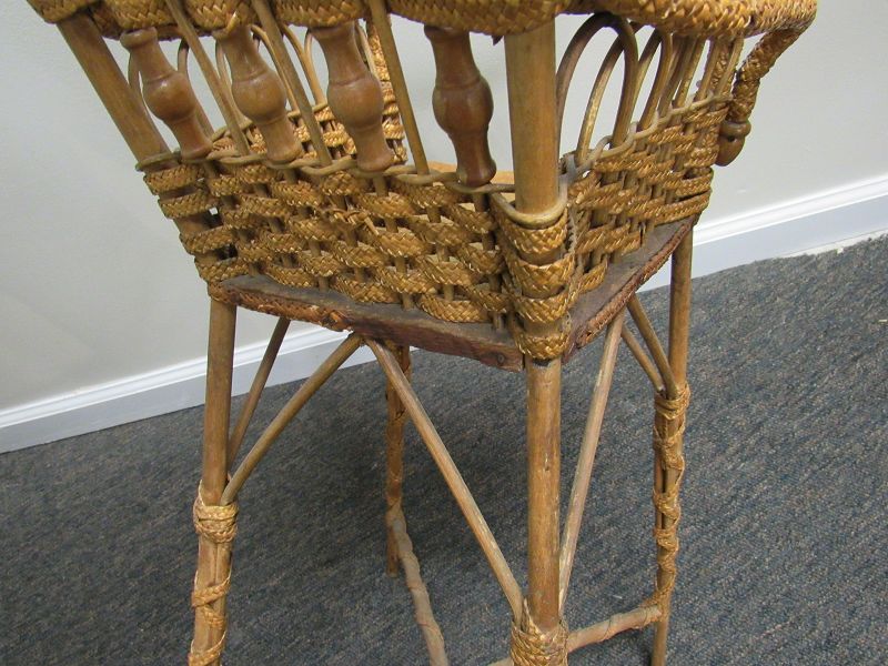 Antique Victorian Woven Reed and Wicker Doll High Chair