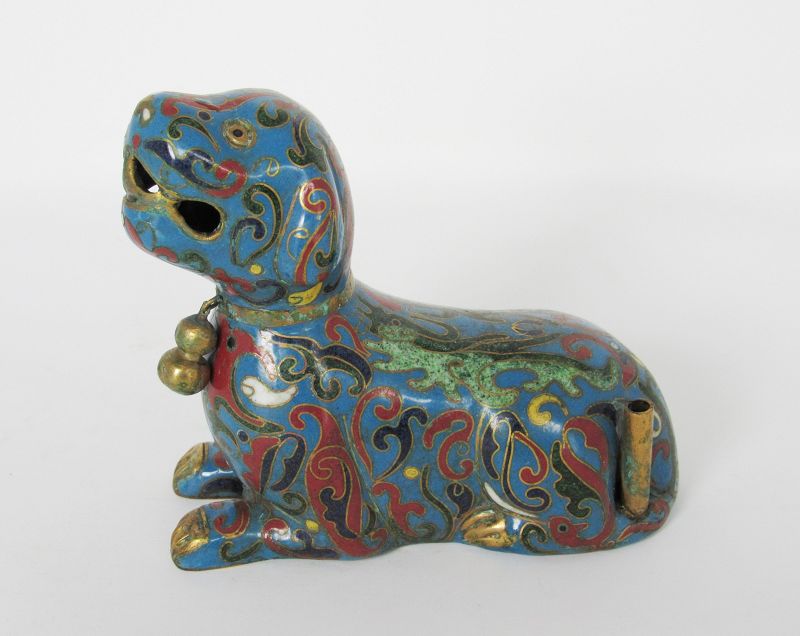 Chinese Cloisonne Dog Joss Stick Holder, Qing Dy