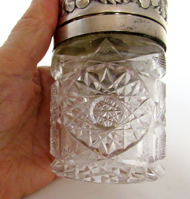 Antique Cut Glass Sterling Silver Repousse Jar, Hamilton Dresinger