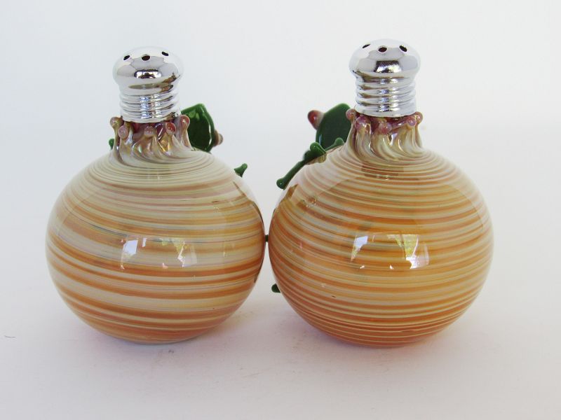 Blown Art Glass Salt and Pepper Shakers With Applied Frog
