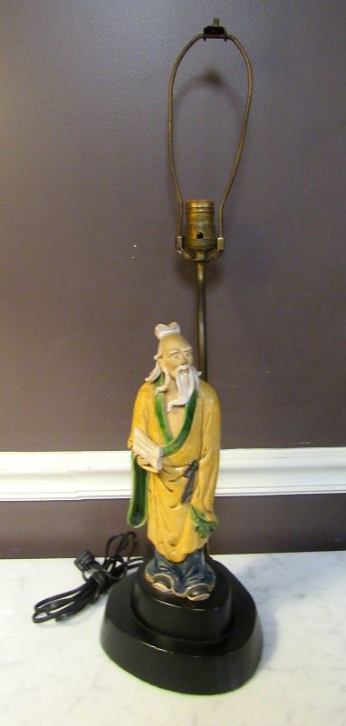 Old Chinese Pottery Tall  Shiwan Mudman Figurine Lamp