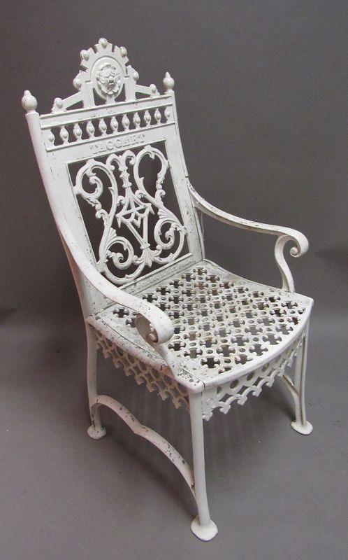 Taggart Gothic Revival White Cast Iron Garden Patio Chair