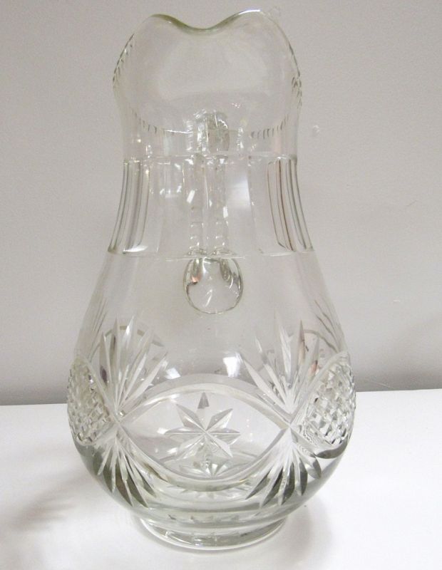 Early 19th C Antique American Cut Glass Wash Bowl and Pitcher