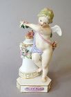 Antique Meissen "Love Crowned" Cupid Porcelain Figurine Heart Flowers