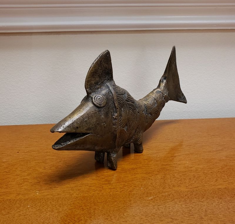 Benin Solid Bronze West African Fish Sculpture