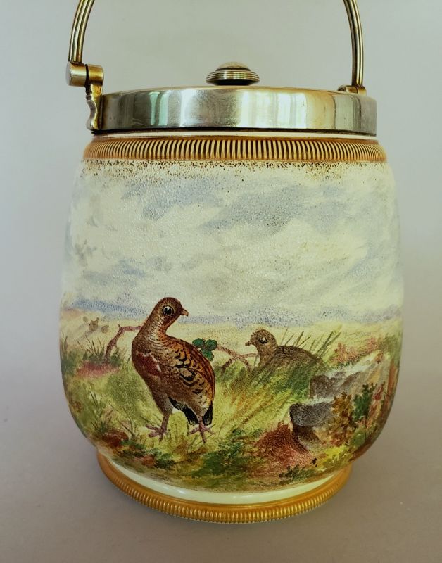 Taylor Tunnicliffe Co Tapestry Ware Biscuit Jar with Cranes and Quail