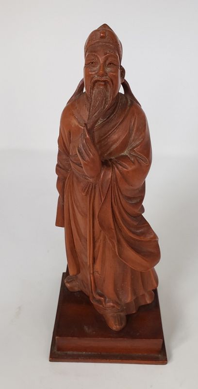 Antique Chinese Boxwood Statue of Poet Scholar Li Bai
