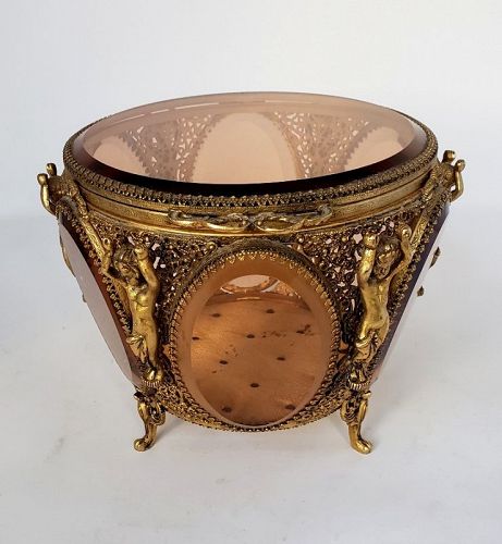 French Ormolu Filigree Display Box Casket with Putti Angles