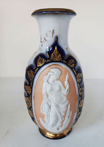 Early 18th C Meissen Porcelain Blue Cameo Vase of Venus