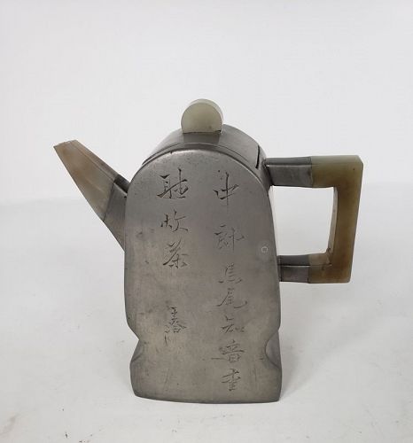 Chinese Qing Dy Yixing Clay Lined Pewter Teapot Signed