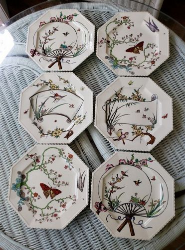 Victorian Aesthetic Period Copeland Transfer Ware Luncheon Plates