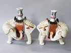 Pair Chinese Porcelain Elephant Joss Stick Candle Holders, Mottahedeh