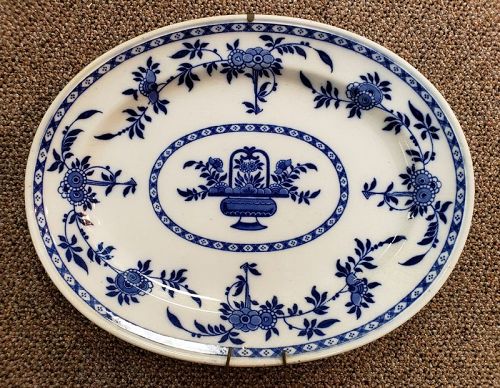 19th C English Minton Blue and White Porcelain Platter