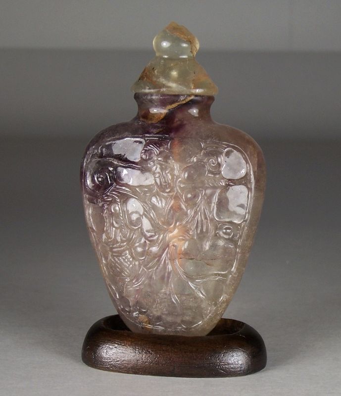 19th C Chinese Amethyst and Rock Crystal Quartz Snuff Bottle
