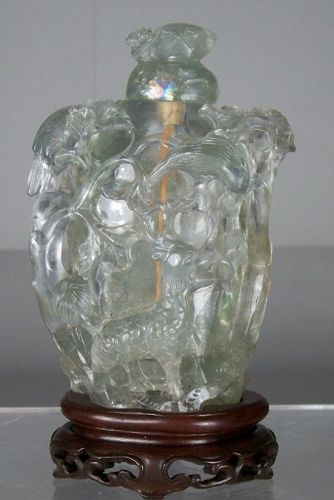 19th C Chinese Rock Crystal Snuff Bottle Jar with Qilin