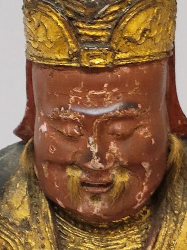 Old Chinese Gilt Lacquer Wood Carved Temple Seated Buddha Statue