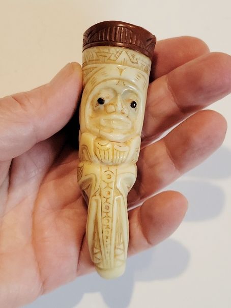 19th C Carved Asian Figural Cheroot Pipe