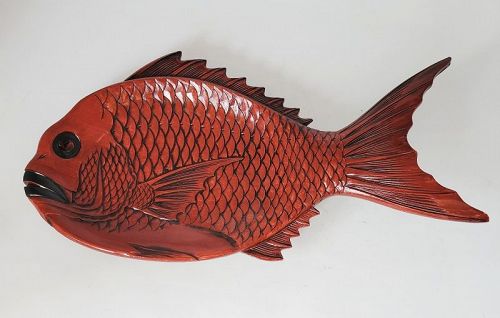 1970's Japanese Red Kamakura Bori Fish Dish Tray