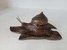 19th C Black Forest Carved Wood Snail Inkwell