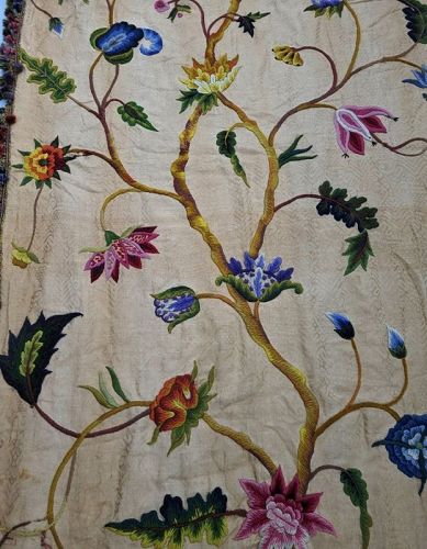 Antique Tree of Life Crewel Embroidery Drapery Curtain Panels