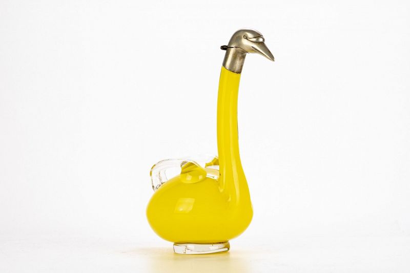 1930’s Karel Palda Art Deco Yellow Glass Swan Decanter