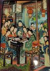 Early 20th C Chinese Reverse Painting on Glass of Mahjong Game in Rose