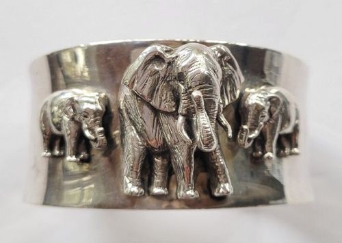 Solid Sterling Silver Lucky Elephant Cuff Bracelet
