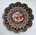 Japanese Cloisonne Scalloped Rim Charger with Phoenix, Meiji