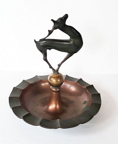 Art Deco Bronze Ashtray Dish With Gazelle