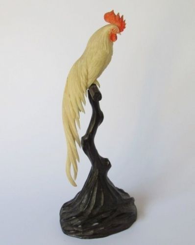 Antique Japanese Ivory Rooster on Perch Okimono