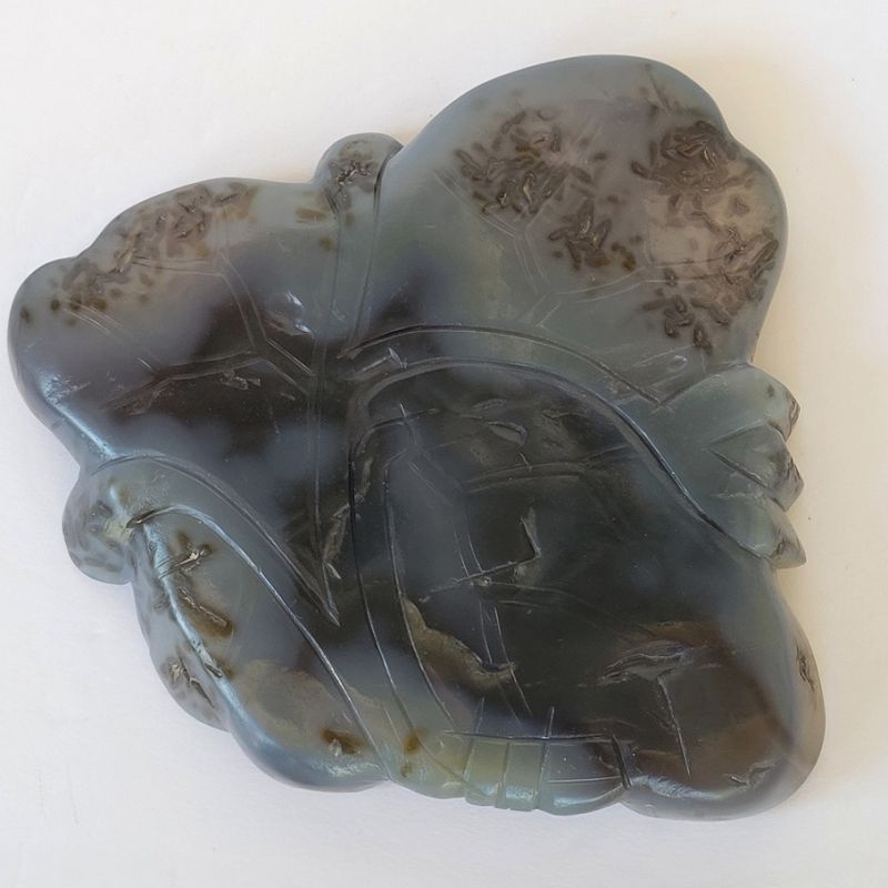 Republic Period Chinese Moss Agate Low Slung Lotus  Brush Washer